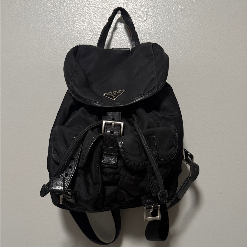 Prada Black Nylon Backpack with Buckle Detail
